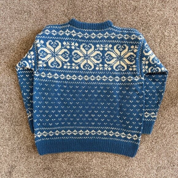 Vintage NORWEGIAN Wool Pullover Blue White Sweater XL - Picture 7 of 11